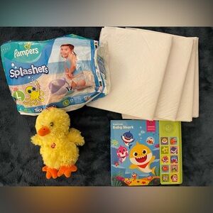 Baby shark musical book, swim diapers, waterproof mattress protector pads
